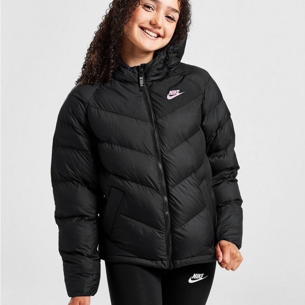Nike Kids Black and Pink Puffer Jacket